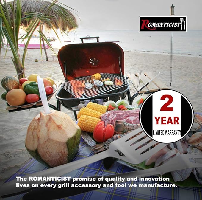 ROMANTICIST 4pcs Heavy Duty Grill Accessories for Top Chef - Professional Grill Tools Set & Basic BBQ Tools for Backyard Restaurant Outdoor Kitchen - Deluxe Grill Gift for Dad on Father’s Day Birthday