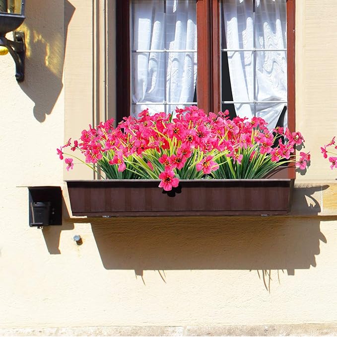 20 Bundles Artificial Flowers Outdoor UV Resistant Fake Flowers No Fade Faux Plastic Plants Garden Porch Window Box Decorating(Rose Red)…