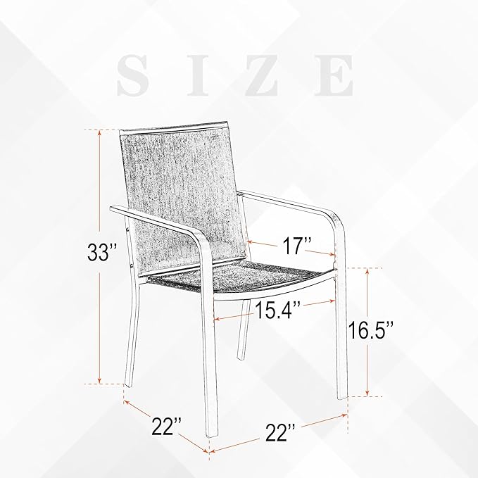 Patio Dining Chairs Set of 2 with Textilene mesh Fabric, Outdoor Space Saving Lawn Chairs for Porch Garden Backyard Poolside Sling Chairs,Grey