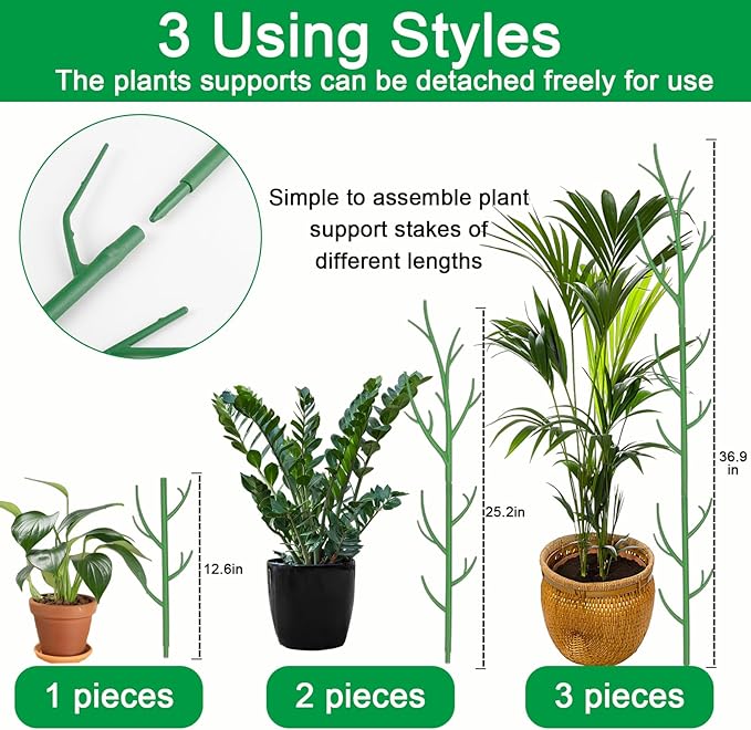 Orgrimmar 6 Pack Monstera Plant Support Stakes Adjustable Length with Green Ties for Indoor Outdoor Climbing Plants