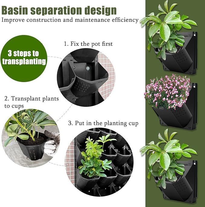 Self Watering Wall Planter with 3 Pots, Vertical Garden Planter for Indoor Plants, Mounted planters Hanging Flower Herbs Vegetables, Wall Garden for Home