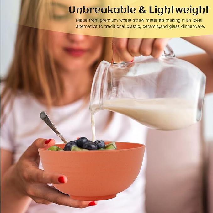 40-Piece Unbreakable Plastic Wheat Straw Dinnerware Set - Multi Color, 8-Person Dish Set for Dinner, Plates, Bowls, Cups & Appetizer Plates - Perfect for Outdoor Camping