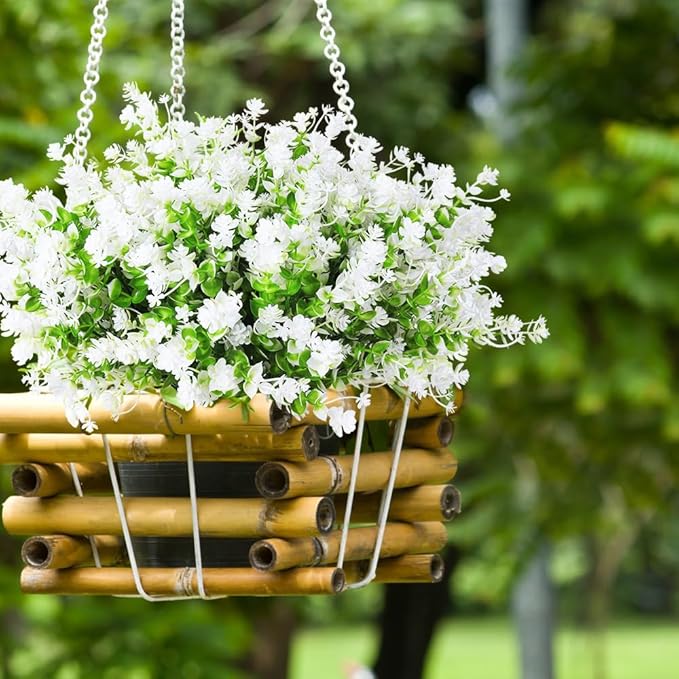 Artificial Flowers for Outside Artificial Faux Plants Flowers Outdoor Spring Decoration, Fake Eucalyptus Realistic UV Resistant for Planter Pot UV Resistant Realistic Outside Porch Patio Garden(White)