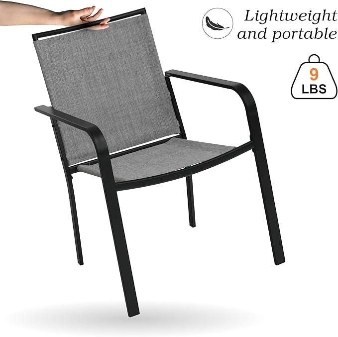 Patio Dining Chairs Set of 2 with Textilene mesh Fabric, Outdoor Space Saving Lawn Chairs for Porch Garden Backyard Poolside Sling Chairs,Grey