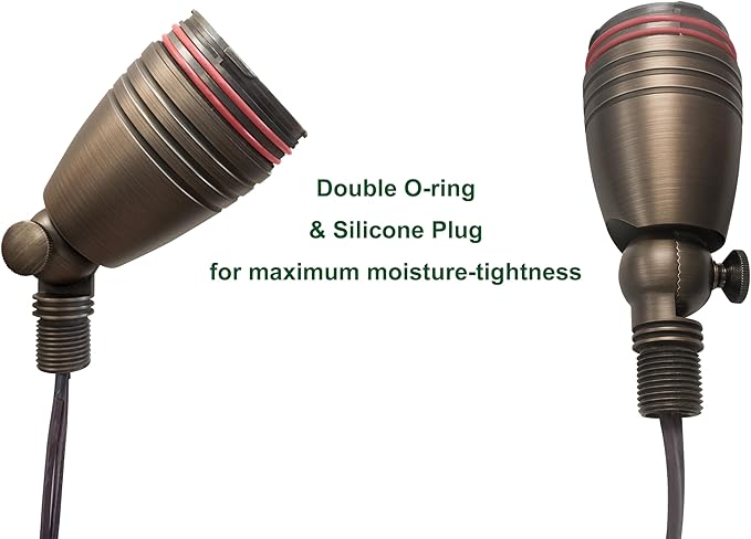 GKOLED UL Listed Solid Brass Landscape Spotlight, Low Voltage Outdoor Directional Uplight, with 5W MR16 LED Bulb & Large Rugged Slot Spike, 12V AC/DC Garden Patio Spot Up Light