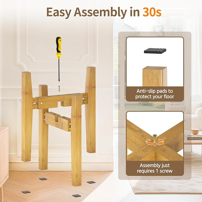 LASZOLA Bamboo Adjustable Plant Stand for Single Large Indoor Planters, Heavy Duty Floor Fern Holder Fits 8 to 12 Inch Pots, Mid Century Elevated Big Stool for Flower– Pot Not Included, Walnut, 1 Pack