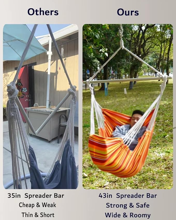 Miztli Hammock Chair Hanging Chair Swing for Bedroom with Foot Rest, Max 500 Lbs, Steel Spreader Bar with Anti-Slip Rings-2 Cushions Included-Indoor and Outdoor