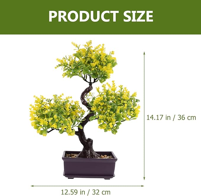 EXCEART Faux Bonsai Plastic Plant Yellow Artificial Desktop Decor