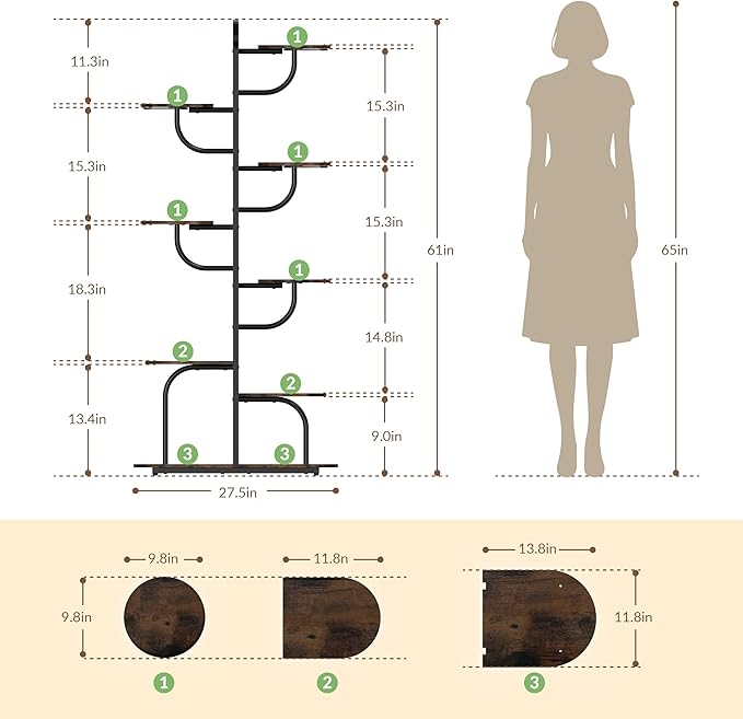Arch Plant Stand Indoor | Large 8-Tiered Tall Plant Stand with Full Spectrum Grow Light | Corner Black Freestanding Display Shelf for Collectibles | Suitable for Living Room, Study, Entrance, Balcony