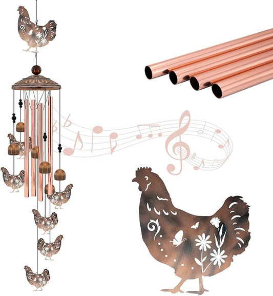 Chicken Wind Chimes for Outside, 35'' Metal Chicken WindChimes Gifts for Women/Men, Decoration for Outdoor, Home, Garden, Patio, Backyard