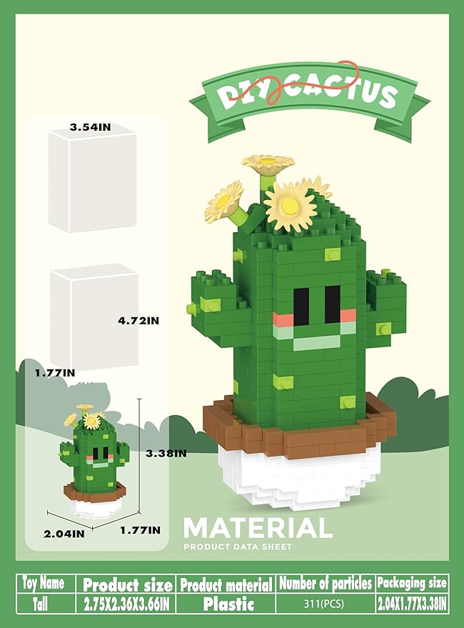 Tall Mini Cute Cactus Succulent Plants Bonsai Building Toy Potted Plant Blocks Particle Flower Botanical