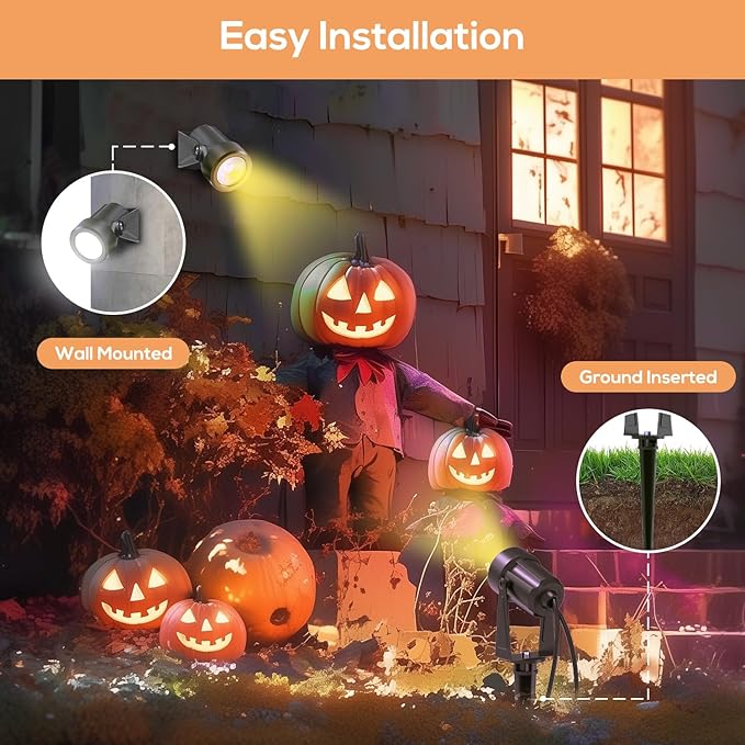 ZYAN Solar Powered Landscape Spotlights, Green Cord Solar Spot Lights Outdoor Auto On/Off, Waterproof Landscape Lighting for Yard, Garden, Lawn, Plant, Tree, Wall, Fence (Warm-White, 4 Pack)