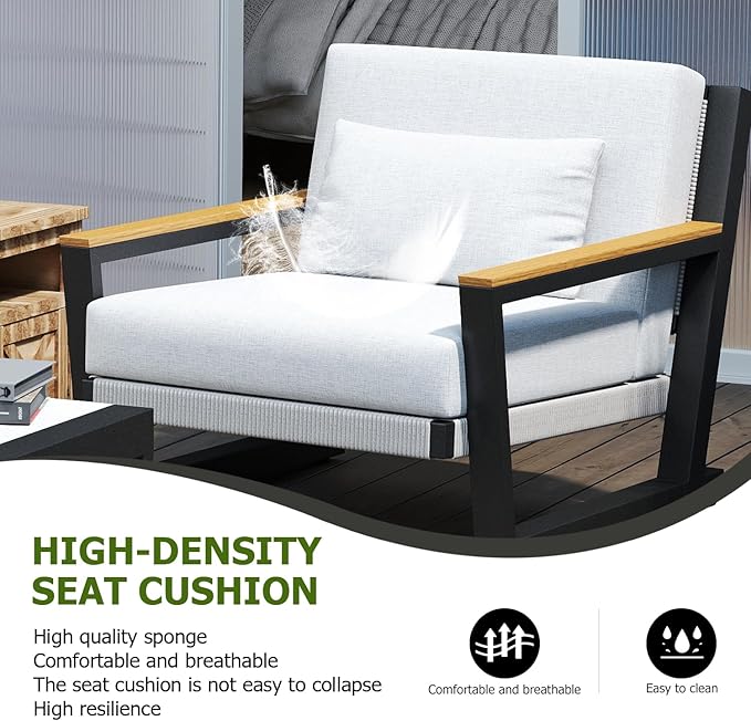 Aluminum Outdoor Patio Furniture Set 5 Seat, Patio Conversation Set with Durable Mesh Rope Weaving, Wide Armrests and Seats, Metal Sofa Set for Patio Grey