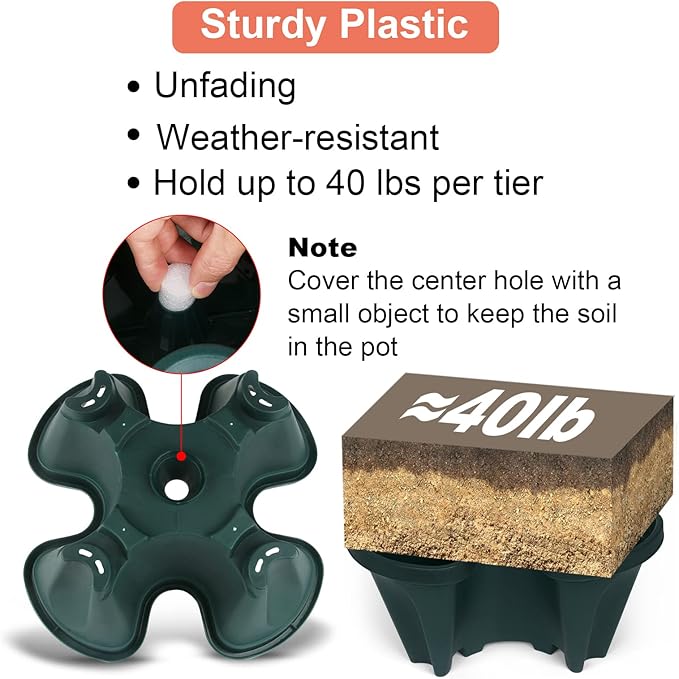 Vertical Planter 6 Tier Stackable Planters Garden Planters Strawberry Herb Flower and Vegetable Planter Indoor Outdoor Gardening Pots with Removable Wheels and Tools