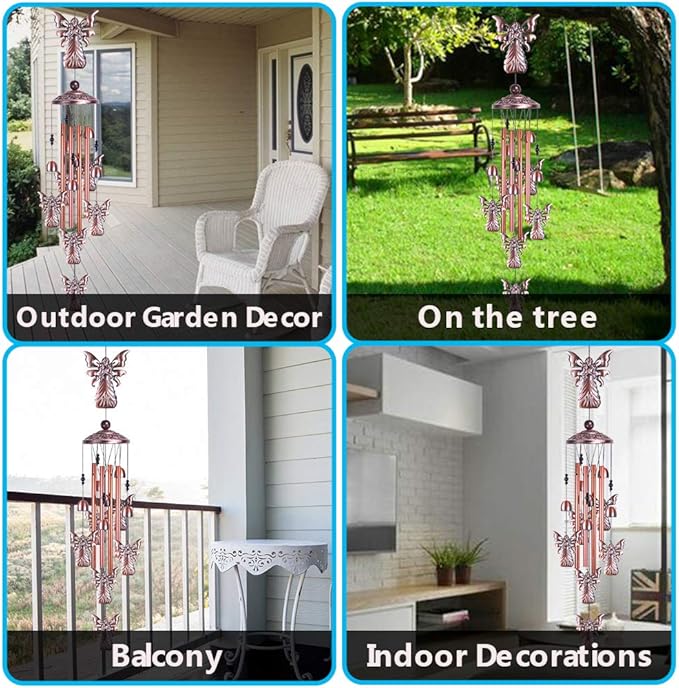 36" Garden Angel Wind Chimes Outdoor Indoor Decor -with 4 Aluminum Tubes 6 Bells 7 Angels Mobile Romantic Wind Catcher Angel Windchimes for Home, Xmas Mom Gifts, Balcony, Festival, Garden Decoration