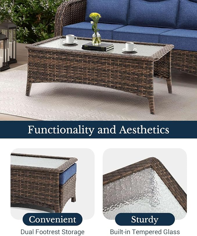 HILLGA Luxury Patio Furniture Set with 6-Inch Thick Cushions, High Back Outdoor Swivel Rocker Chairs and Patio Loveseat, 5-Piece All Weather Conversation Set for Porch Deck Pool Yard, Blue (V3)