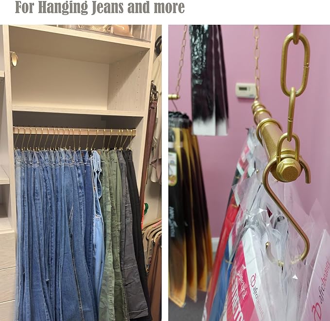 Solid Copper Brass S Hooks Pan Pot Holder Rack Hangers Round-End S Shaped Hooks for Hanging Coffee Mugs Kitchenware Utensils Rail Jeans Pants Clothes Bags