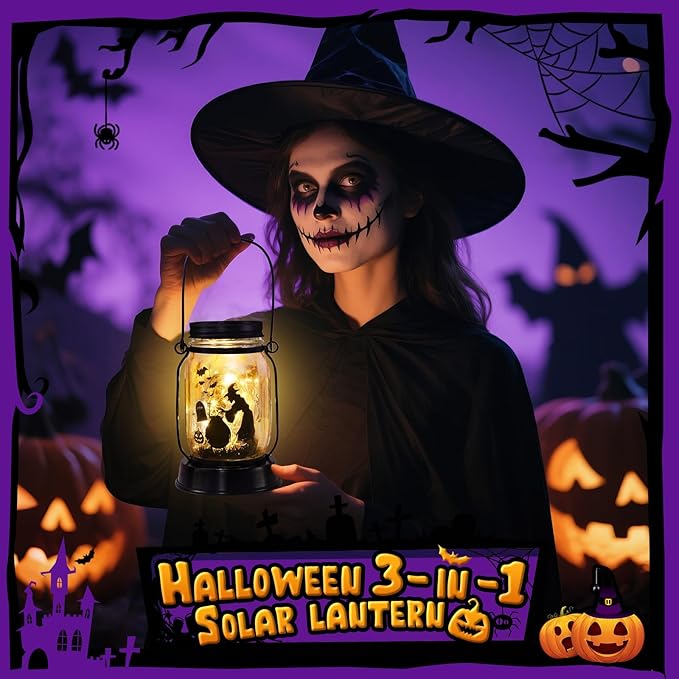 Halloween Decorations Halloween Decor Witch Solar Lanterns Witch Decorations Outdoor Lights Solar Garden for Yard, Patio,Backyard,Porch Torches Lights