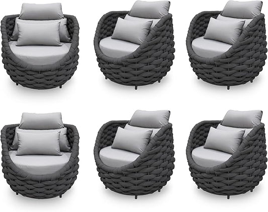 6 PCS Patio Rope Armchair: Aluminum Woven Accent Chair - Cushioned Lounge Chair with Arms - Modern Garden Chair Assembled - All Weather 400lbs Outdoor Seating Porch Furniture Deck Balcony Hotel