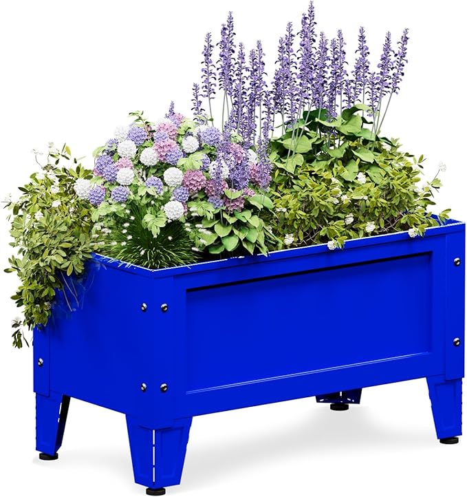 Raised Garden Bed with Low Profile Design Metal Planter Box for Growing Fresh Herbs Vegetables Flowers Succulents&Other Plants for Outdoor Backyard Patio Deck Balcony Blue