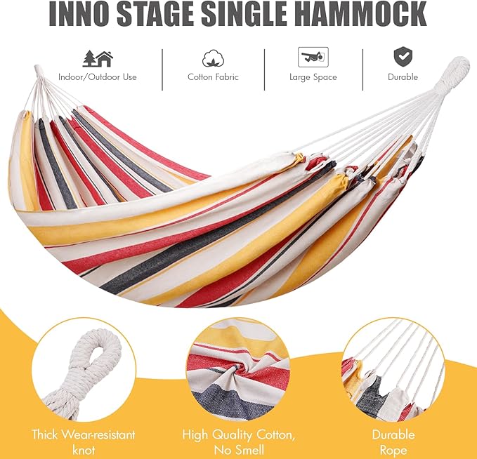 HappyPicnic Double Hammock with 9.8FT2 Rope, Portable 2 Persons Hammock with Carrying Bag- Patio Hammocks Hanging Camping Bed for Patio, Backyard, Porch, Outdoor and Indoor Use