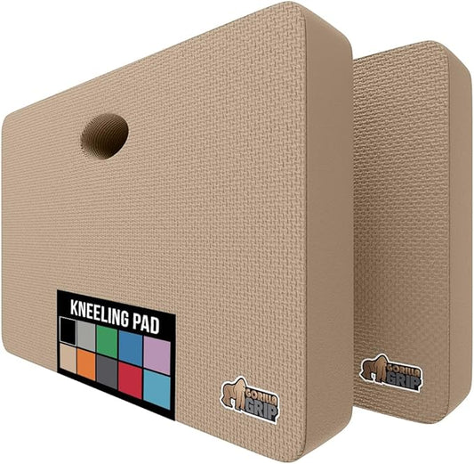 GORILLA GRIP Extra Thick Patent Pending Garden Kneeling Pad, 17.5 x 11 Inch Supportive Soft Foam Knee Cushioning for Gardening, Water Resistant, Bathing Baby, Working Supplies Lightweight 2 Pack Beige