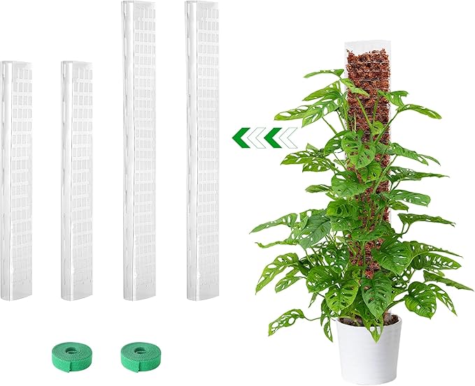 Bonviee 2 Pcs 15 Inch + 2 Pcs 24 Inch Plastic Moss Poles for Monstera – D-Shaped Plant Support for Climbing Vines, Compatible with Sphagnum Moss, Includes 2 Garden Ties