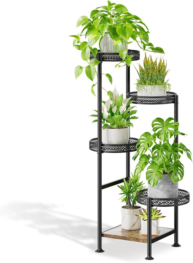 5 Tier Plant Stand Indoor Outdoor, Tierd Corner Metal Plant Stands Holder for Multiple Plants, Flower Orchid Pot Shelf Display Rack for Living Room Balcony Garden Patio, Black (5 tier-Hollow Black)