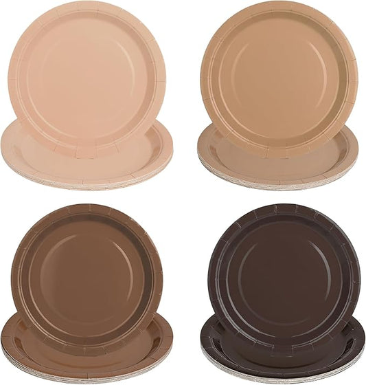 48Pcs Brown Paper Plates Gradient Brown Party Plates 4 Colors 7”Disposable Round Dessert Plates for Birthday Holiday Thanksgiving Gathering Party Supplies