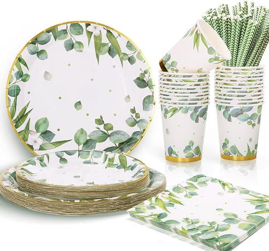 Gender Neutral Baby Shower Plates and Napkins for 25 Sage Green Party Decorations Boy Girl Birthday Bridal Shower Floral Wedding Gold Green Decor Greenery Safari Jungle Theme Boho chic Party Supplies