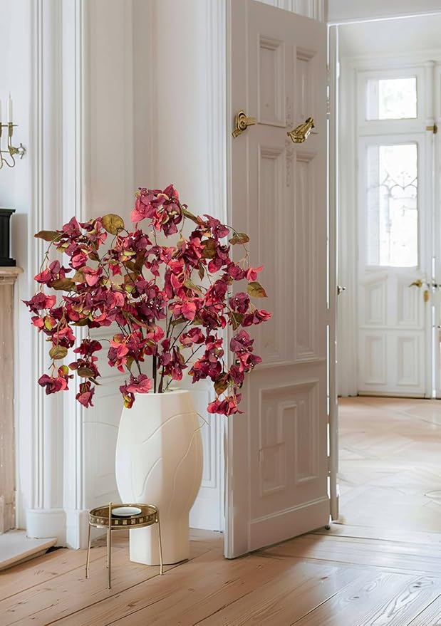 Artificial Bougainvillea Branches 47" Long Wisteria Vines Trailing Artificial Flowers for Front Door Porch Planter Urn Patio Balcony Drooping Flowers Dark Mauve Bugambilias for Planters