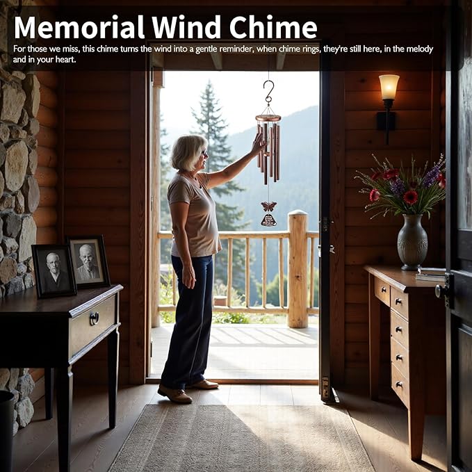 Wind Chimes for Outside with Butterfly Wind Catcher, 33" Memorial Metal Wind Chime Suitable for Patio, Garden Hanging Decorations, Deep Tone Soothing, Perfect Christmas Birthday Gifts for Women