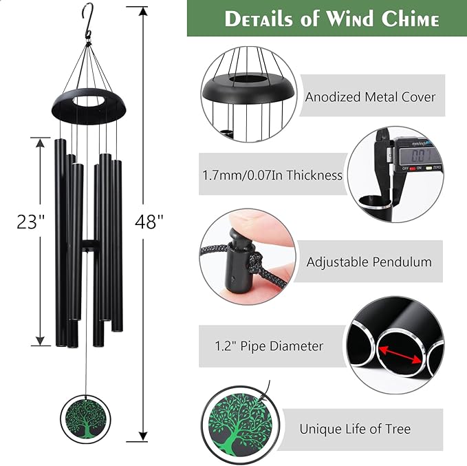 Wind Chimes for Outside Large 48'', Deep Tone Windchimes Outdoors Decor for Porch, Yard, Garden, Patio, Memorial Wind Chime for Loss of Loved One, Sympathy/Bereavement/Grief Windchime Gifts