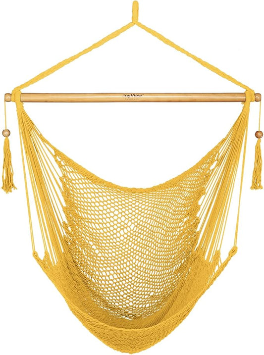 JoyView Hammock Chair with Spreader Bar Caribbean Hammock Swing Chair 300 LBS Weight Capacity XL Rope Hanging Chair for Outdoor Indoor Garden Yard - Yellow