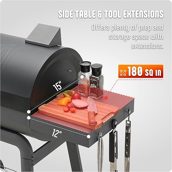BBQ Charcoal Grill with Side Table, 30-In Heavy Duty Outdoor BBQ Grill with 664 Sq. In Cooking Area for Outdoor Barbecue in Backyard, Patio and Parties, Black