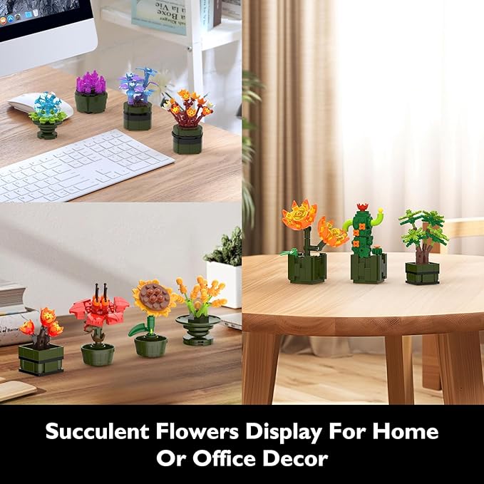 JMBricklayer Flowers Succulents Building Sets for Adults 10001, 12 Pack Tiny Plants Botanical Collection Display for Room Decor, Bonsai Flowers Building Blocks Gifts for Women, Cute Succulents