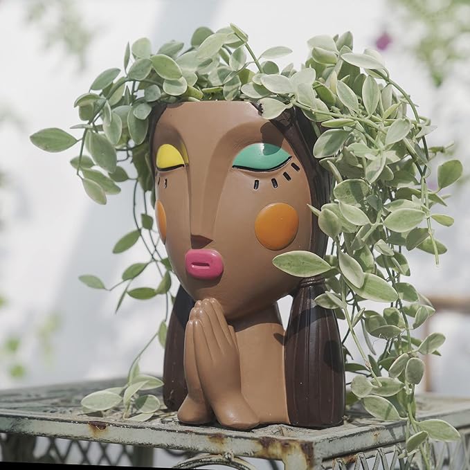 Head Planters, Face Planter Pots for Indoor Plants Funny Succulent Planter Decorative Face Pots for Garden, Office, Living Room, Shelf-Painted & Praying