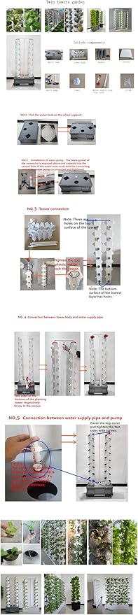 Hydroponic Growing Tower System Kit, 56-Plant Vertical Hydroponics Garden Tower with LED Grow Light, for Outdoor Indoor Herbs Fruits Vegetables Smart Garden Planter Kit