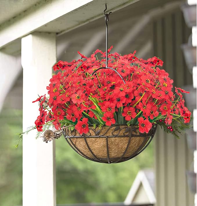 20 Bundles Artificial Flowers Outdoor UV Resistant Fake Flowers (Red)