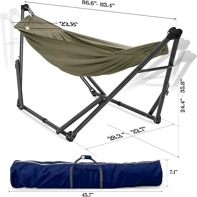Tranquillo Uniki Collapsible Hammock Stand, Folding Camping Hammock and Stand, 550 lbs Capacity, Heavy Duty Folding Hammock for Indoor Outdoor, Quickly Assembly, Sage
