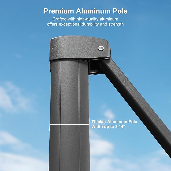 PURPLE LEAF 9' X 11.5' Rectangle Cantilever Umbrella with Base Outdoor Large Aluminum Patio Umbrella with 3-Year Fade Resistance Recycled Fabric and 360-degree Rotation for Deck Pool, Ocean Slate