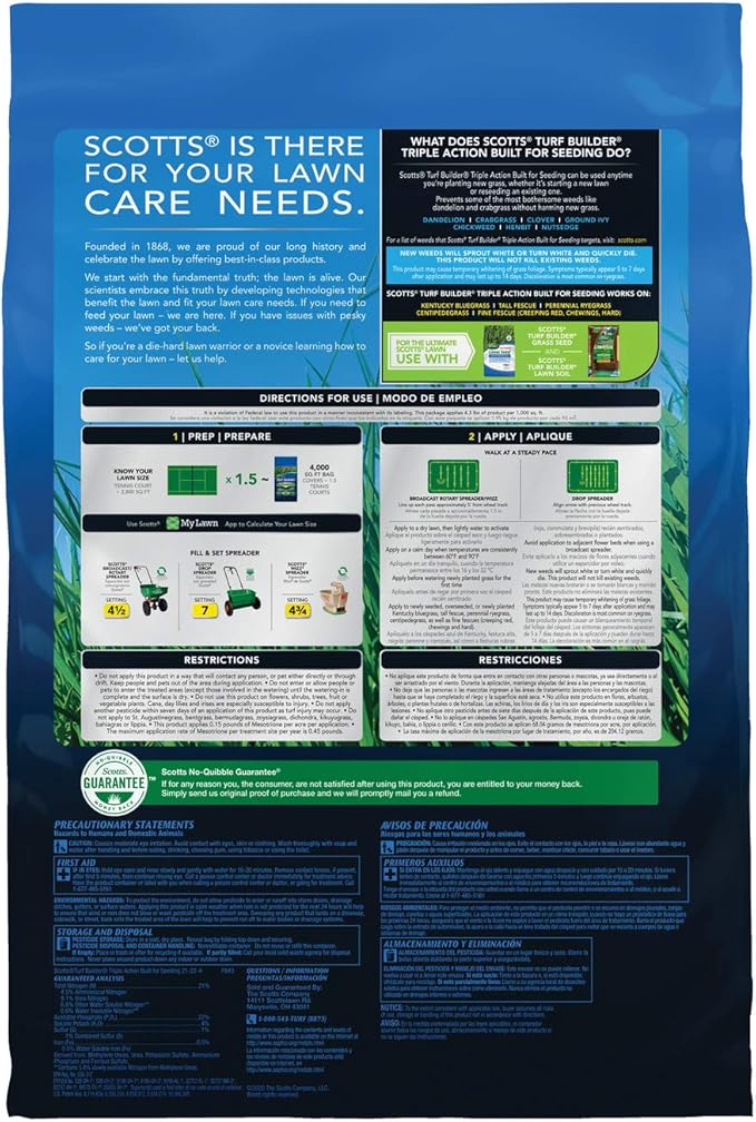Scotts Turf Builder Triple Action Built for Seeding - Weed Preventer Plus Fertilizer, 4,000 sq ft (2-Pack)