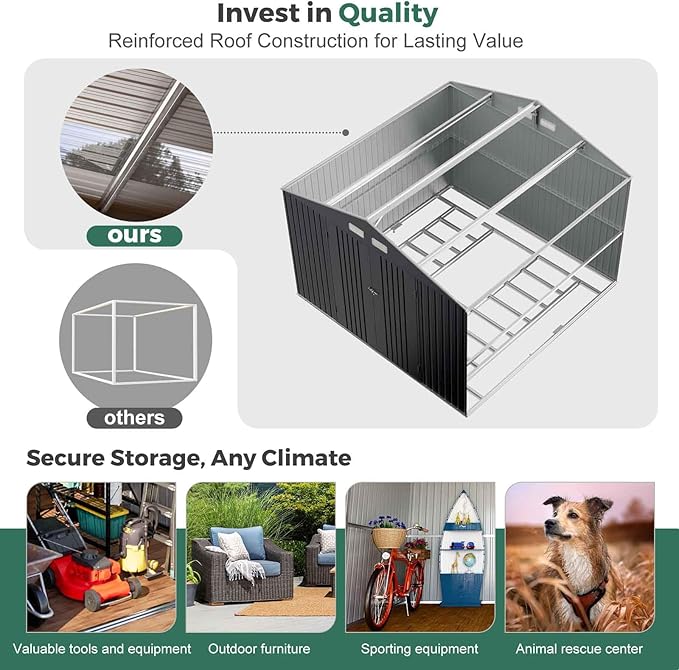 WACASA Metal Shed 10x10 with Floor Kit Sheds Outdoor Storage, Natural Lighting Tool Sheds with Translucent Roof Panels, Windows, Lockable Doors, Ideal for Garden, Backyard, and Patio