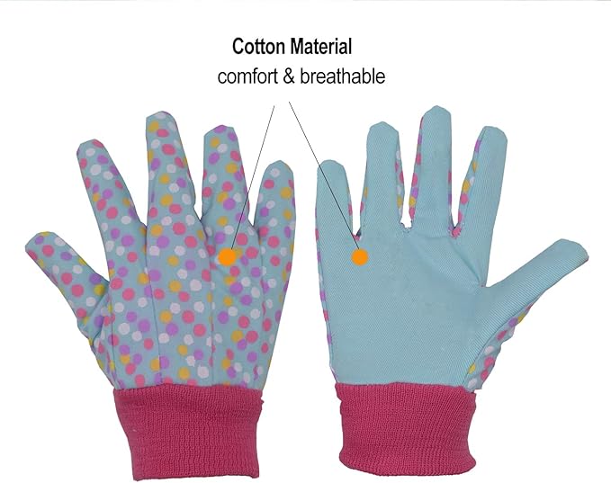 HANDLANDY 2 Pairs Kids Gardening Gloves, Girls Boys Children Garden Work Play Gloves (Pink Butterfly & Dot, Small)