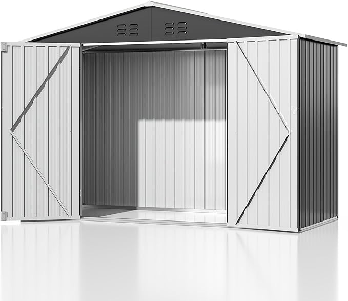 9x4 FT Outdoor Storage Shed, Garden Shed with Updated Frame Structure and Lockable Doors, Metal Tool Sheds for Backyard Garden Patio Lawn, Grey