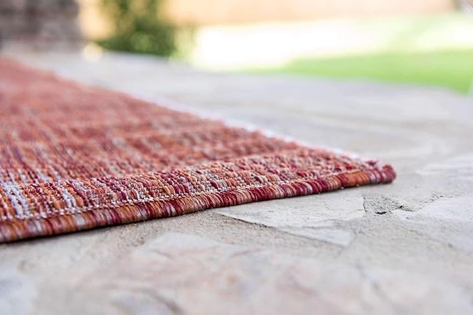 Unique Loom Collection Casual Transitional Solid Heathered Indoor/Outdoor Flatweave Area Rug (7' 1" x 10' Rectangle, Rust Red/Beige)