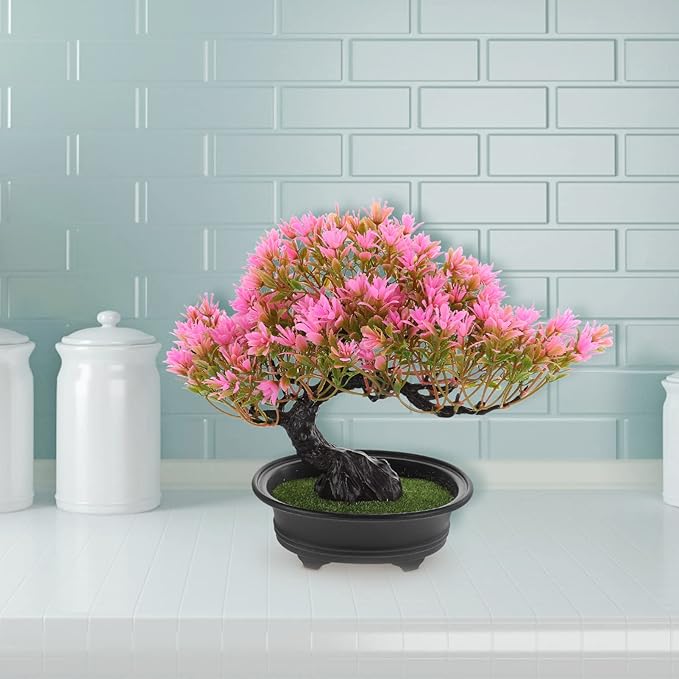 Artificial Bonsai Tree Flame Pine Faux Plants Indoor Small Fake Plants Decor with Plastic Pots for Home Table Office Desk Bathroom Shelf Bedroom Living Room Christmas Party Decoration 12.59x9.44 Inch
