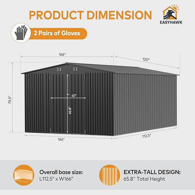 10 x 14 FT Outdoor Storage Shed, Metal Waterproof Storage Shed Steel Utility Garden Tool Shed with Door & Lock Outdoor Storage,All-Weather Shelter for Bike, Gardening Tools, Lawn Mowers