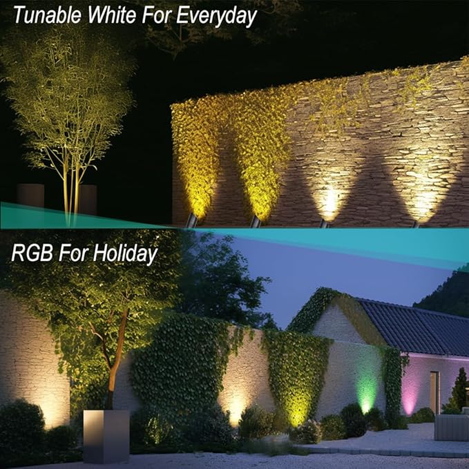 Remote Control RGB Color Changing Landscape Lighting,Low Voltage Spotlights,IP65 Waterproof Uplights for Yard,Heavy Duty Accent Fixtures, Double White MR16 Light Bulbs Included 5W 2700K