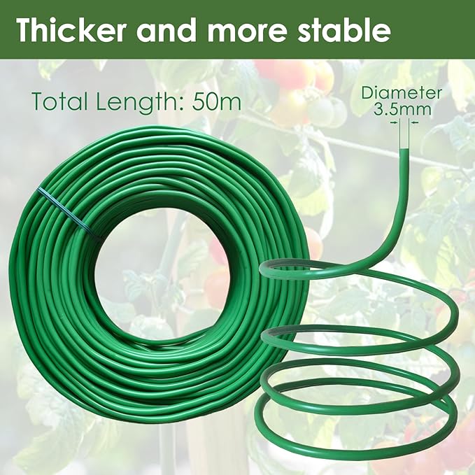 Soft Plant Tie Garden Plant Twist Tie TPR Plant Supply, for Supporting and Fixing Garden Planting Branches Vines, Stems, for Garden, Office, Home Organizing (164ft /3.5mm Diameter, Green)